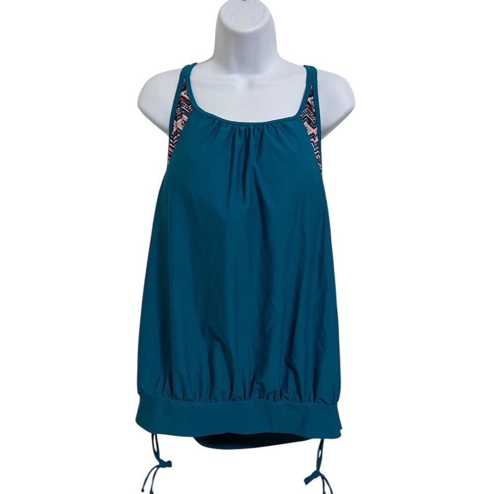 HoliPick NWT Tankini Swim Top Blue Geometric Adjustable Straps Swimwear Size 20W